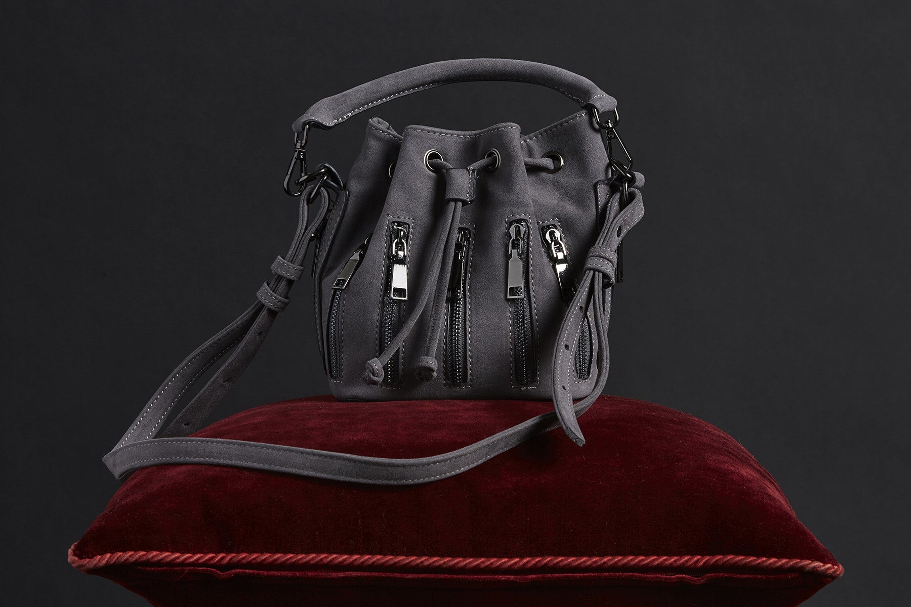 Milk & Soda Freja Suede Zip Bag in Slate