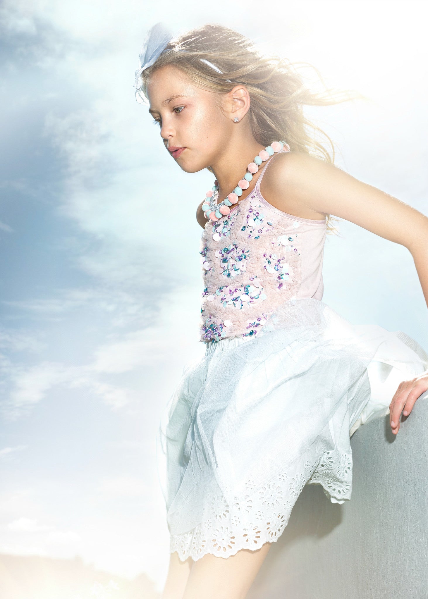 Modern Queen Kids Sparkle Pom Pearls Necklace