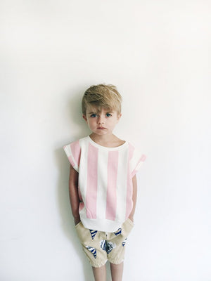 Hugo Loves Tiki Pink Stripe Short Sleeve Sweater